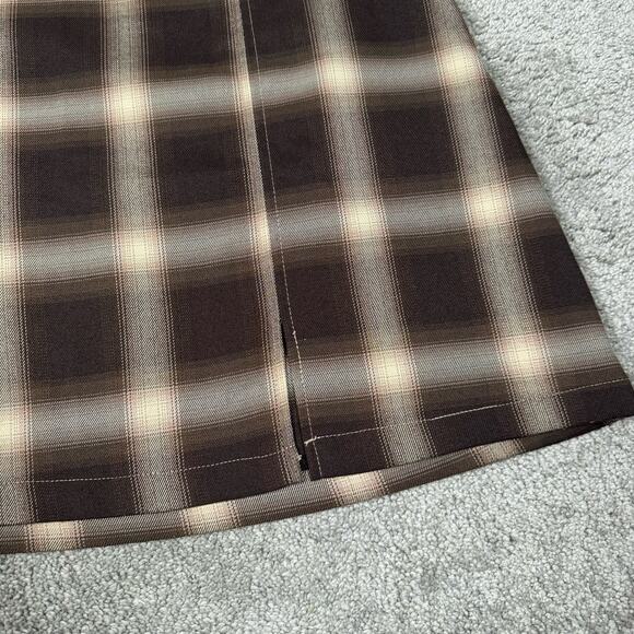 BP Nordstrom Brown Plaid Mini Skirt Size M Ombre Front Slit Academia Coquette - Picture 5 of 10